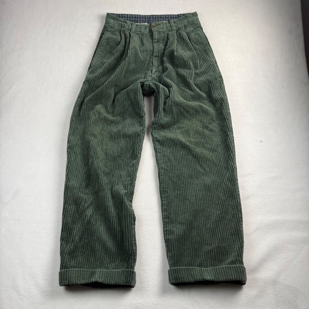 Gap Vintage Forest Green Wide Wale Corduroy Pleated Pants 30x28 Made in Portugal - Picture 1 of 6